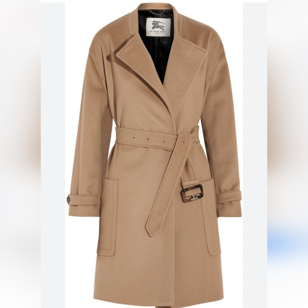 Burberry London Camel "Heronsby" Wool 78% Cashmere 22% Oversized Wrap Coat